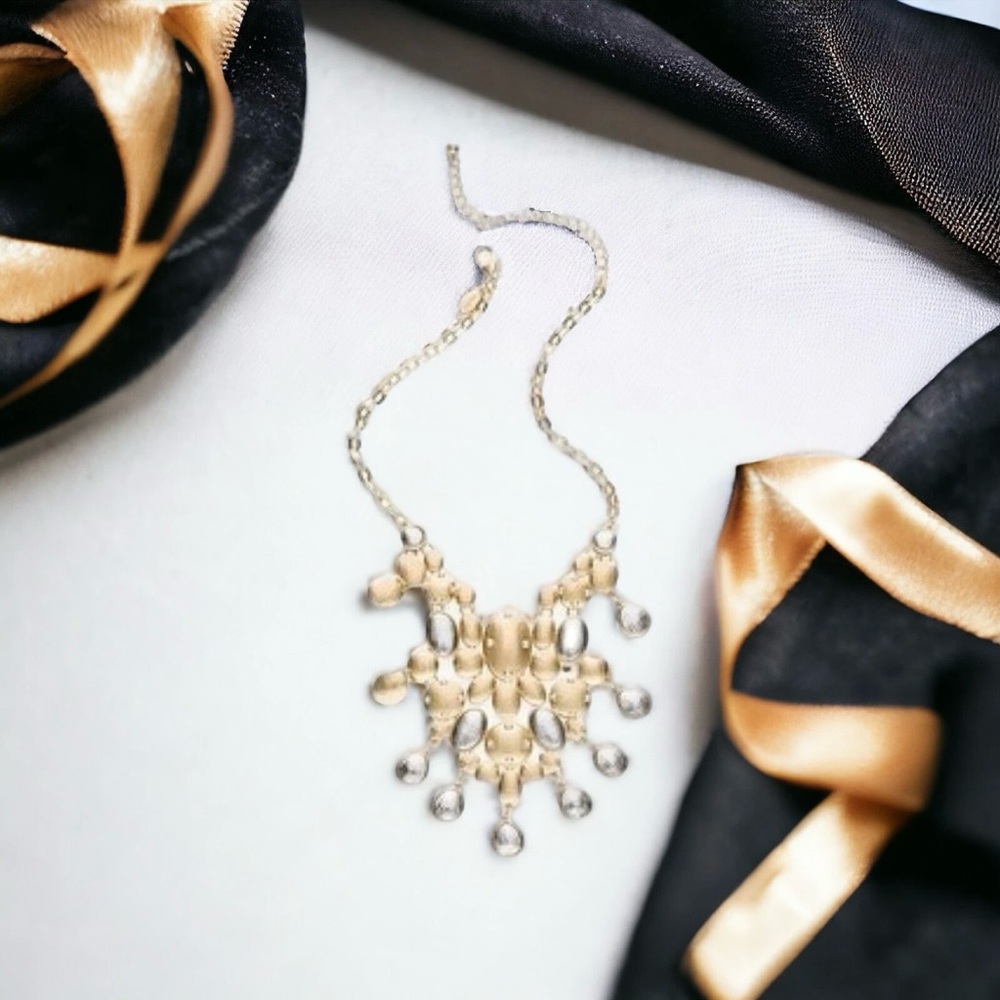 Chico’s Mixed Metal Sparkle Bib Necklace Gold & Silver 16” Length 4” Extender